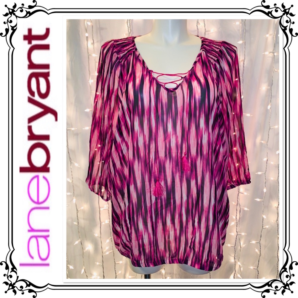 LANE BRYANT ⭐️NWT⭐️ Pink Striped Peasant Blouse